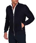 D'Arienzo Bomber Veste Velours Cuir Daim Homme Bleu Cuir Véritable Blouson Gaudil 58/4XL/Bleu