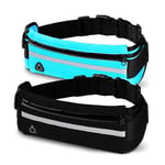 CREADY® Lot de 2 Ceinture Running Smartphone - 2x1 Sac Banane Telephone - de Course a Pied, Sport, Jogging, Footing, Courir - Fitness Belt Bag pour Tous Les Telephones, Bleu & Noir