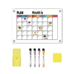 DARENYI Planificateurs Magnétiques Frigo 43 x 30cm Transparent Calendrier Magnetique Frigo, Tableau Transparent Effaçable à Sec en Acrylique Planning Frigo Magnetique pour Menus, Repas, Mémos