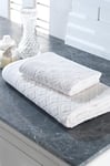 Lot de 2 Serviettes de Bain 100 % Coton 20/2 Velours Jacquard cardé 450 g/m2, 50 x 90 cm (1 pièce), 90 x 150 cm (1 pièce), crème