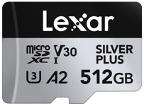 Lexar - microSDXC Professional SILVER Plus UHS-I/U3/A2/4K R205/W150 (V30) - SILVER - 512GB