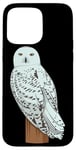 Coque pour iPhone 15 Pro Max Hibou des neiges blanc réaliste sur une branche d'arbre