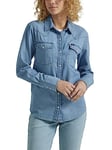 Lee Women's Legendary Slim Fit Western Snap Shirt, Decent Mid - Mid Blue, X-Large