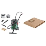 Bosch Home and Garden Aspirateur d'atelier - AdvancedVac 20 (Livré avec ses accessoires), Vert, AdvancedVac 20 + Sac-filtre en papier AdvancedVac 20, Marron, Set de 5 Pièces