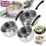 3PCS Induction Pan Set Saucepan Set Cookware Pot Stainless Steel With Glass Lids