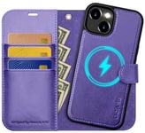 OCASE for iPhone 15 Detachable Case, Magnetic Removable 2 in 1 Flip PU Leather Wallet Case with[Kickstand][RFID Blocking][Card Holder] Shockproof Phone Cover,Purple