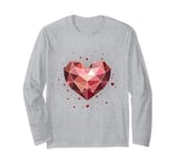 Crystal Geometric Heart Valentines Day Girls Aesthetics Pink Long Sleeve T-Shirt