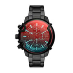 Diesel Montre pour homme, Griffé, mouvement chronographe, boîtier en acier inoxydable noir de 48 mm avec bracelet en acier inoxydable, DZ4578