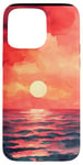 Coque pour iPhone 15 Pro Max Housse de téléphone motif aquarelle géométrique plage et océan coucher de soleil rouge