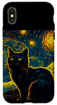 Coque pour iPhone X/XS Chat noir Van Gogh Nuit étoilée Propriétaire Chat Maman Papa