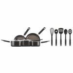 Prestige 10pc Cookware Kitchen Set 22190 with Spoons 5 Pans & 5 Utensils - Black