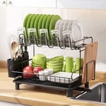 MAJALiS Stainless Steel Dish Drying Rack, Large Dish Rack, 2 Tier Sink Dish Drainer Rack for Kitchen Counter with Cutting Board Holder, Cup Holders, Utensil Holder