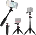 Taisioner Mini Selfie Stick Tripod Handle Grip Three in One for GoPro AKASO OSMO Action Camera Cell Phone and Interchangeable Lens Digital Camera for Vlog