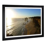 Big Box Art Framed Print of Seascape Victoria Australia Twelve Apostles Cliffs Beach (3) Design | Wall Art Picture| Home Decor for Living Room, Bedroom, Office, Black, A2 / 24.5x18 Inch / 62x45cm