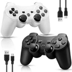 GENOSSEN 2 Manette PS3 sans Fil Manette PS3 pour Playstation 3 Bluetooth Compatible avec télécommande Noir avec Câbles (Blanc)