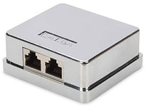 DIGITUS Prise de raccordement Cat-6A - 2 Port RJ45 - Boîtier en saillie - Prise réseau - LSA pince coupante - Blindé - Argenté