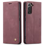 QLTYPRI Etui Coque pour Samsung Galaxy S22, Portefeuille Fentes Cartes Housse Antichoc Cuir PU Vintage Portefeuille Etui Compatible avec Samsung Galaxy S22 - Rouge