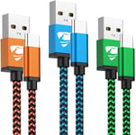 Cable USB C,[2M/Lot de 3] Cable USB vers USB C Charge Rapide 3A Cordon Chargeur Type C Tressé Câble USB C pour Samsung Galaxy S20 S21 S22 S23 S8 A12 A14 A34 A53 A54,Google Pixel,Xiaomi,Switch(Q2)