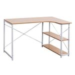 WOLTU Bureau d'ordinateur avec 2 Étagères, Bureau d'angle en L, Table de Bureau Poste de Travail avec Rangement, Bureau Informatique, en Bois d'Ingénierie et Métal, 120x74x71,5cm, Blanc+Chêne Clair