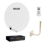 Pack Hdsat Parabole Satellite Fibre Blanche 85 cm + lnb Single + Décodeur Satellite hd tntsat astra + Carte + Bras Coudé