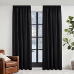 KGORGE Rideaux Occultant Galon Fronceur - Rideau Isolant Thermique, Rideau Noir Opaque pour Maison Chambre Fenetre, Rideaux Thermiques Draperies Intérieurs, 2 Pièces, 140x220 CM, Noir