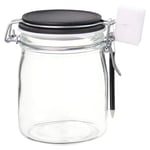 Einkochwelt 79173 Lot de 4 bocaux en verre transparent à étrier 750 ml avec champ de craie, pot à confiture, pot de conservation en verre avec stylo et éponge