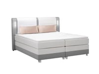 Ensemble complet boxspring tête de lit avec leds + sommiers + matelas + surmatelas - 160 x 200 cm - Tissu et simili - Gris et