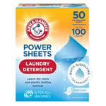 Arm and Hammer Power Sheets Laundry Detergent, Fresh Linen Laundry Sheets 50ct, up to 100 Small Loads, Ultraconcentrated Washing Detergent for deep clean, Laundry Detergent Sheets for Washing Machine