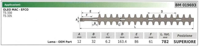 Lame Supérieure OLEO MAC Taille-Haie TS 330 335 019693