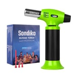 Sondiko Blow Torch S400, Refillable Kitchen Blow Torch, Fit All Butane Tanks Butane Torch with Safety Lock and Adjustable Flame for Desserts, Creme Brulee, and Baking (Butane Not Included), Green