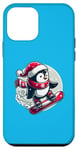 Coque pour iPhone 12 mini Pingouin Snowboard avec bonnet de Père Noël