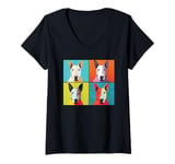 Womens Dog Head Pop Art Colorful Dog Face Portrait Pop Art Dogs Tee V-Neck T-Shirt