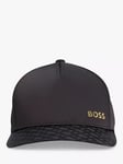 BOSS Satin Baseball Cap with Monogram Jacquard Visor, One Size, Black