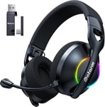 DH30 Casque Gaming sans Fil avec Microphone, 2.4GHz Casque Bluetooth Annulant Le Aruit pour PS4, PS5,PC, Switch, Mac, Casque de Jeu Pliable avec Éclairage RGB, Batterie de 50h - Noir