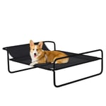 PawHut Lit surélevé pour Chiens lit de Camp pour Chiens Chats Animaux de Compagnie avec Appui-tête, Tissu textilène Micro-perforé, Interieur ou extérieur, 91 x 69 x 29 cm, Noir