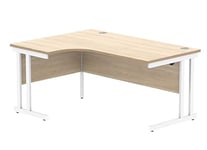 Office Hippo Essentials Left Corner Desks, Home Writing Computer Desk Office Desk For Work Place Or Home, Home Office Radial Desk With Cable Port Management, White Frame, Canadian Oak, 160 x 120cm