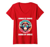 Womens Monkey Sigma Shirt Funny Rizzler Brainrot Rizz Shirt Monkey V-Neck T-Shirt