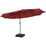 Costway - Parasol de Jardin Double 470 x 280CM avec 48 led à Énergie Solaire, Parasol Extra Large avec Manivelle et Base Robuste, Parasol Jumeau avec