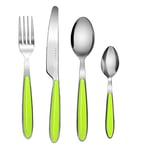 EXZACT Cutlery Set of 24, Stainless Steel with Color Handles - 6 Forks, 6 Dinner Knives, 6 Dinner Spoons, 6 Teaspoons - EX07 (Green x 24)