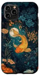 Coque pour iPhone 11 Pro Poisson doré Lune Fleurs Cottagecore