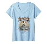 Womens Let Us Run With Endurance The Race Marathon Running V-Neck T-Shirt