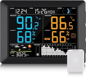 Station Météo Sans Fil Avec Capteurs Extérieurs,Écran 8,3"",Prévisions Météo,Suivi De Température Et Humidité,Horloge Radio Dcf,Fonctionnement Sur Batterie Et Secteur,Noire