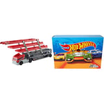 Hot Wheels Méga Transporteur Rouge et Noir, Camion pour Transporter jusqu'à 50 Petites Voitures, Jouet pour Enfant Coffret 20 véhicules, Jouet pour Enfant de Petites Voitures Miniatures