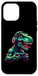 Coque pour iPhone 12 Pro Max Gaming Dinosaurs- Le T-rex joue aux jeux vidéo