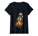 Womens Cello Music Instrument Christmas Hat Xmas V-Neck T-Shirt