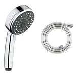 GROHE GRO 26094000 Vitalio Comfort 100 Handheld Shower with 4 Types of Jet + GROHE 28364000 | Silver Flex Hose | 1500mm