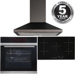 Black 13 Function Pyrolytic Single Oven, 5 Zone Ceramic Hob & Chimney Extractor