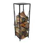 Oxeo - Range bûche intérieur colonne - étagère à bois de chauffage acier - porte bûche design - 110x34x34 cm - Noir