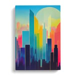 Sensational City Skyline Abstract Blue, Teal, Brown Canvas Print for Living Room Bedroom Home Office Décor, Wall Art Picture Ready to Hang, 30x20 Inch (76x50 cm)