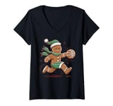 Womens Gingerbread Man Playing Basketball - Christmas Sports Fun V-Neck T-Shirt